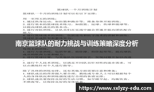南京篮球队的耐力挑战与训练策略深度分析